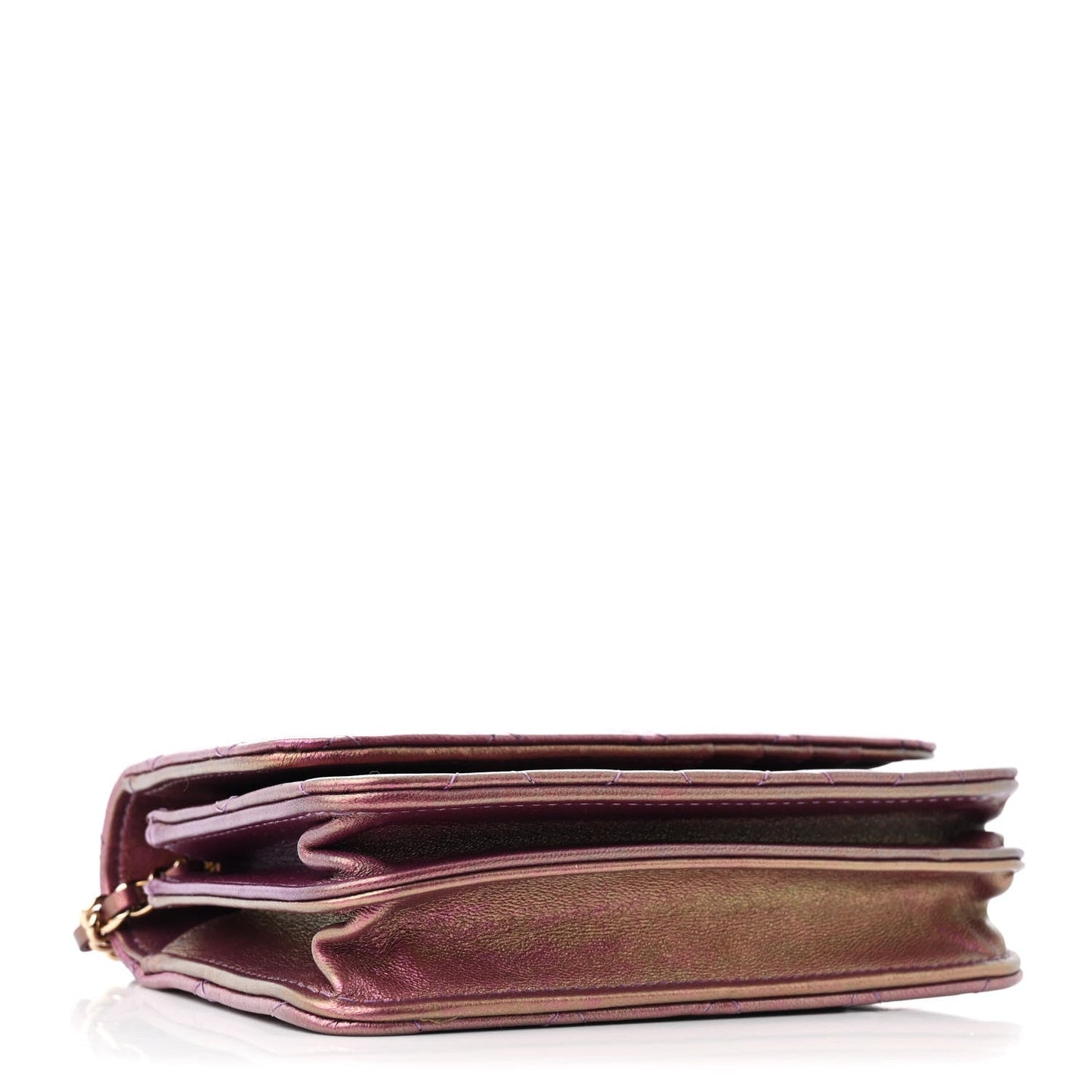 Iridescent Lambskin Quilted Mini Wallet On Chain WOC Purple