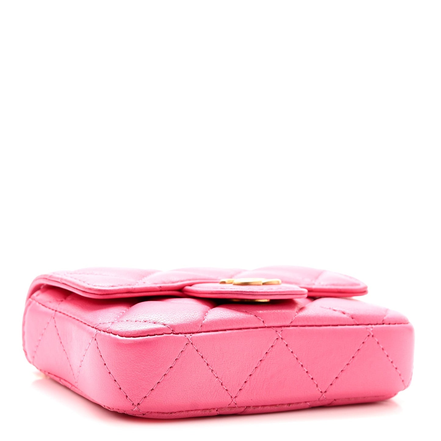 Lambskin Enamel Quilted Mini Chain Belt Bag Pink