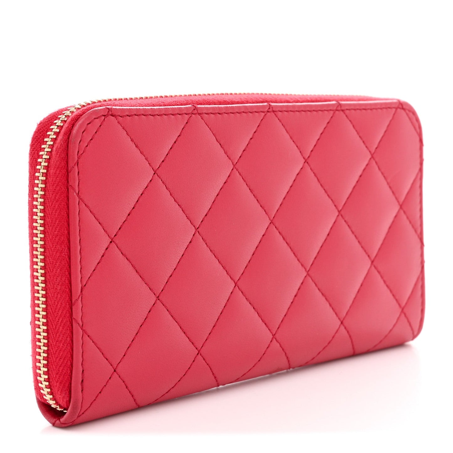 Lambskin Quilted Medium Zip Around Wallet Dark Pink