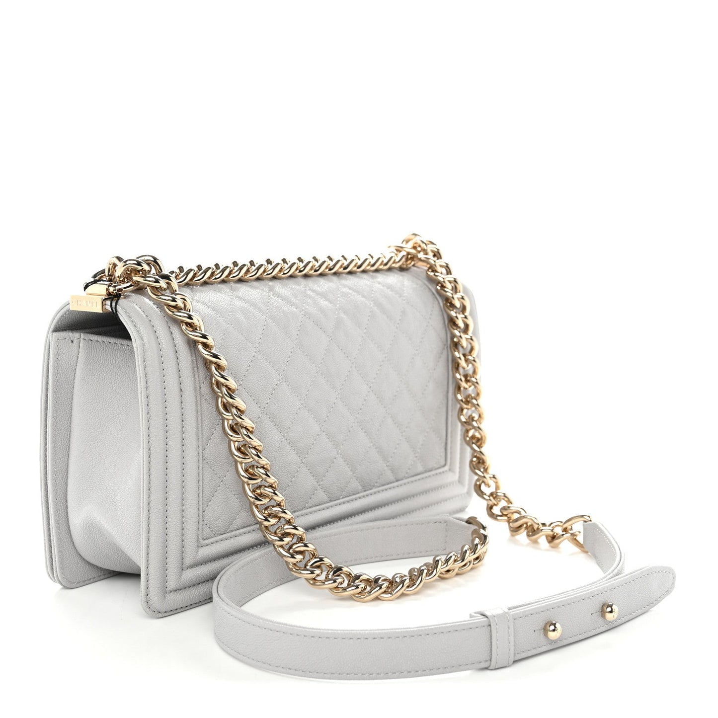 Caviar Quilted Medium Boy Flap Light Grey