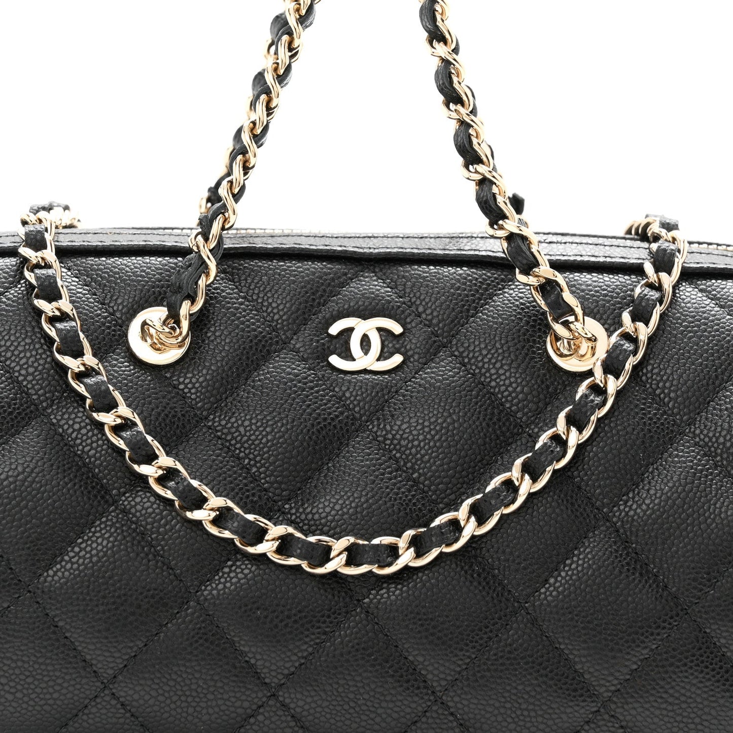 Caviar Quilted Barrel Clutch With Chain  Black