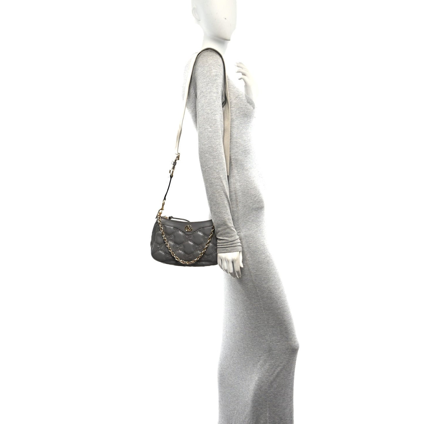 Calfskin GG Matelasse Chain Handbag Dusty Grey Natural