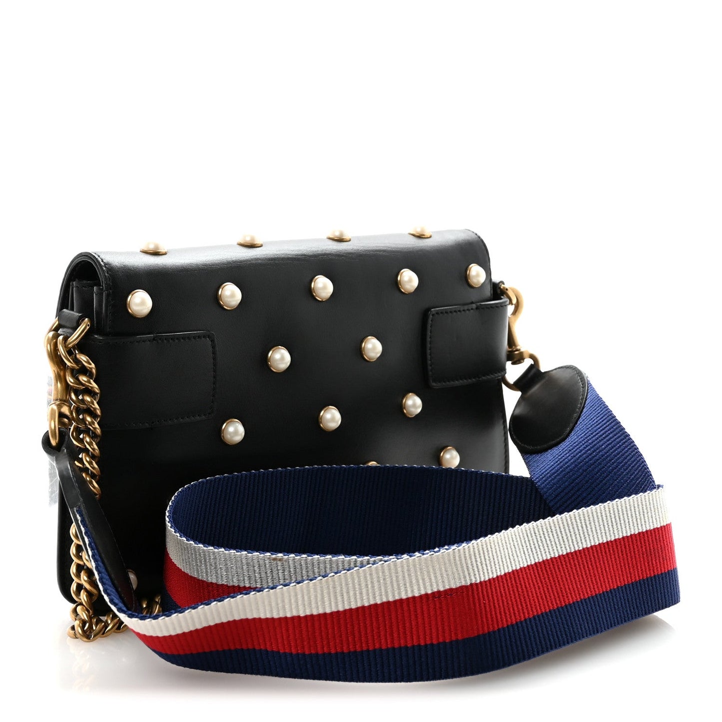 Nappa Pearl Studded Mini Queen Margaret Broadway Shoulder Bag Black