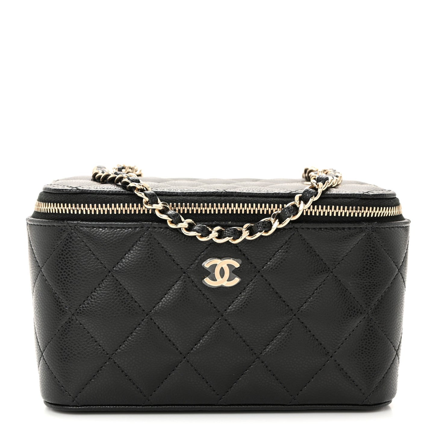 Caviar Quilted Small Vanity Case With Chain Black