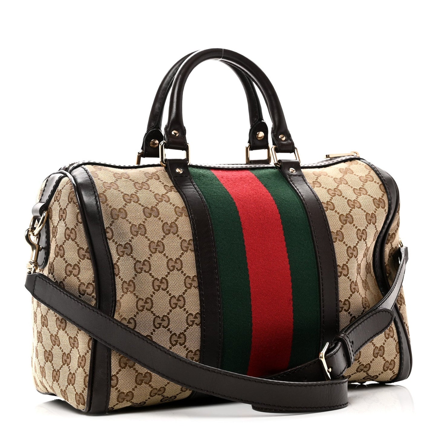 Monogram Selleria Calfskin Vintage Web Medium Boston Beige Ebony Cocoa