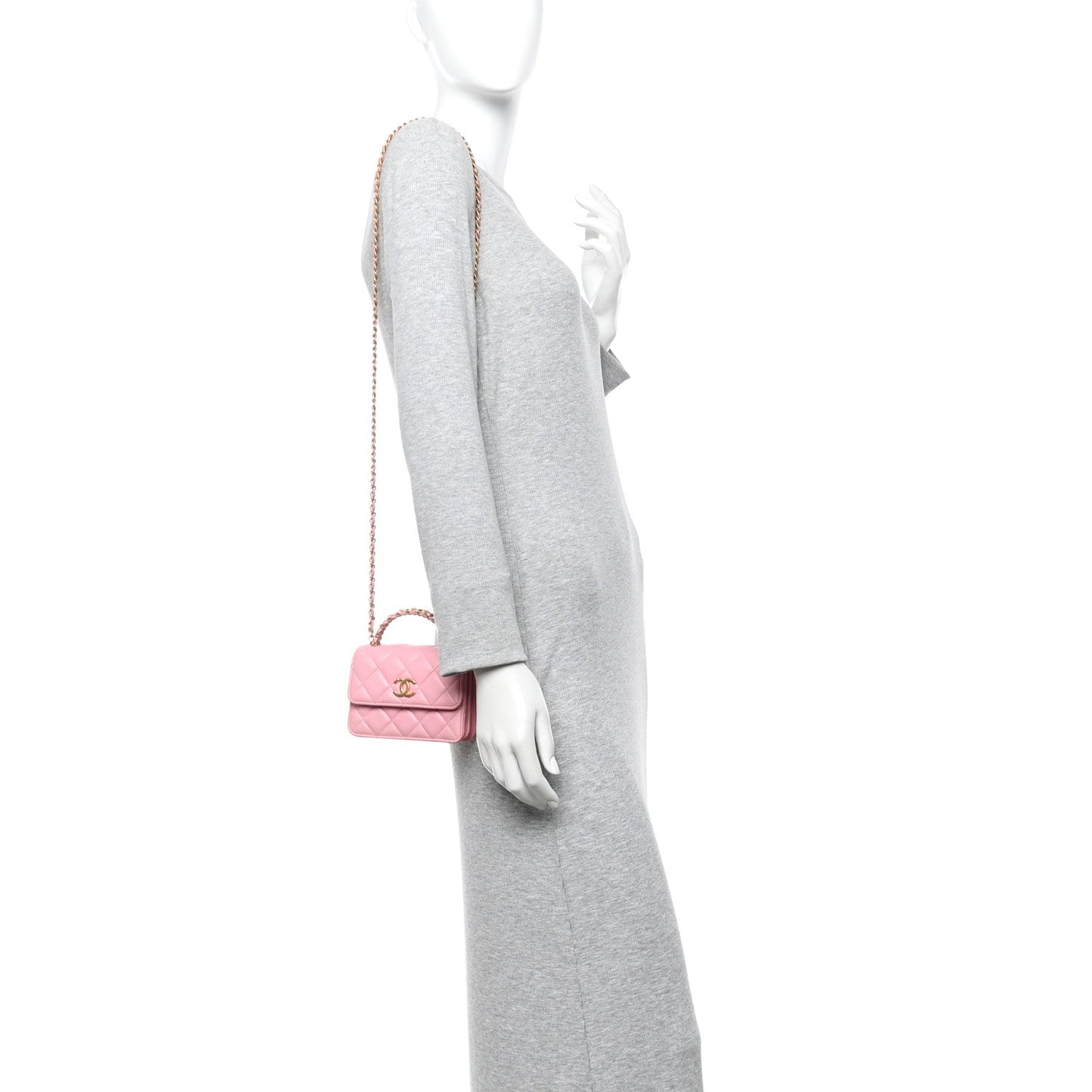 Lambskin Quilted Pick Me Up Mini Wallet On Chain Light Pink