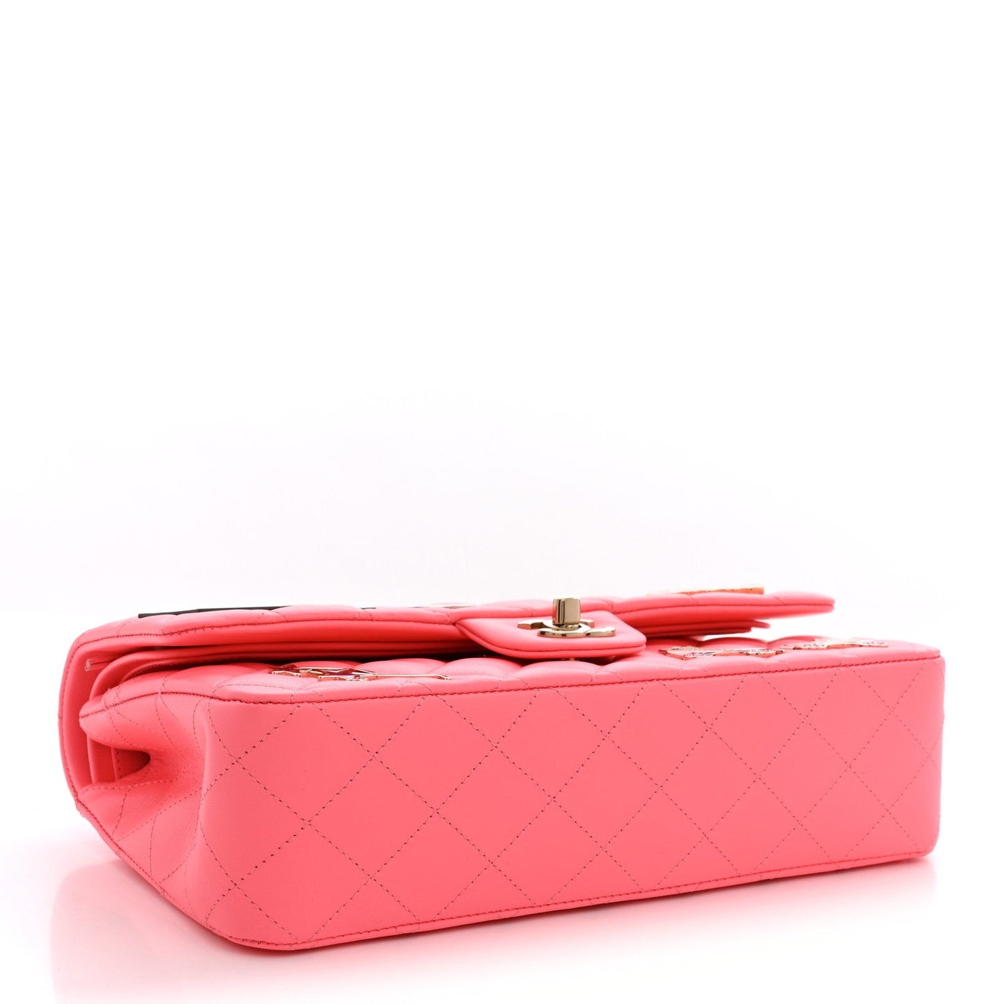 Lambskin Quilted Medium Hollywood Charms Double Flap Coral Pink