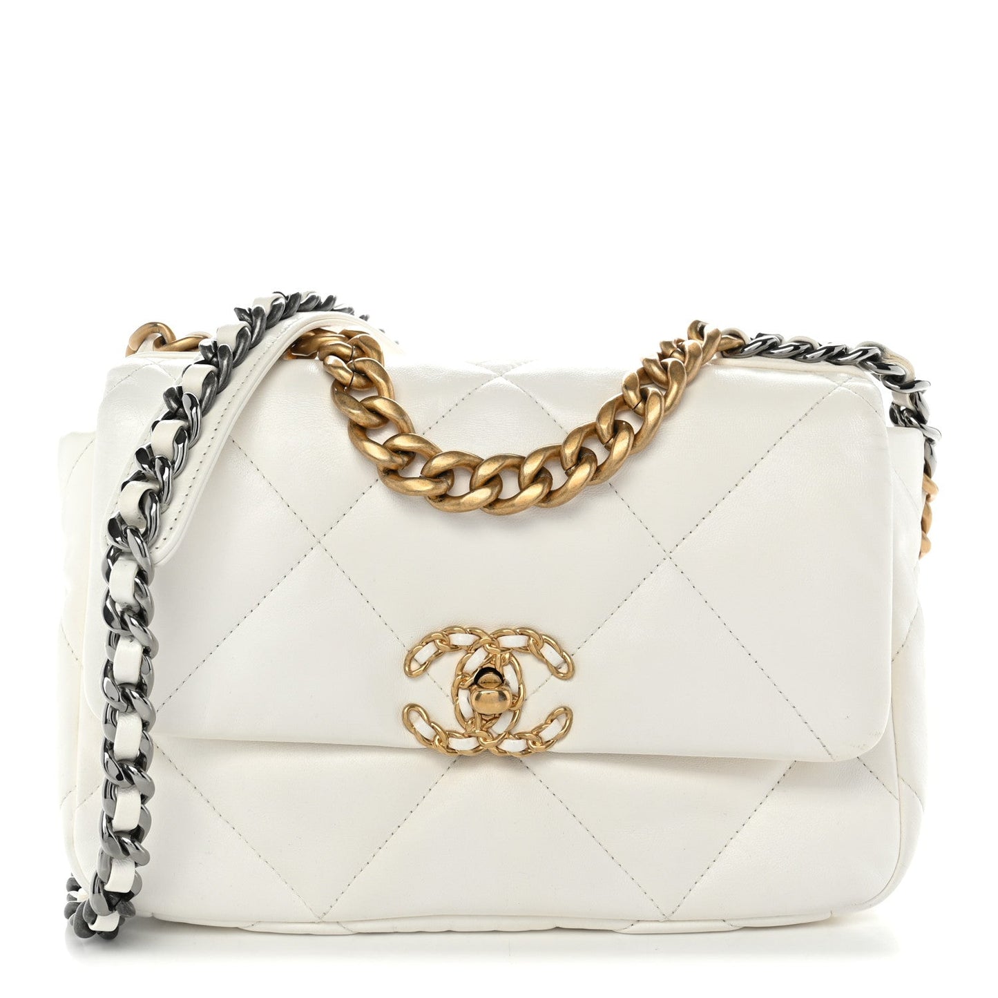 Goatskin Quilted Medium Chanel 19 Flap White