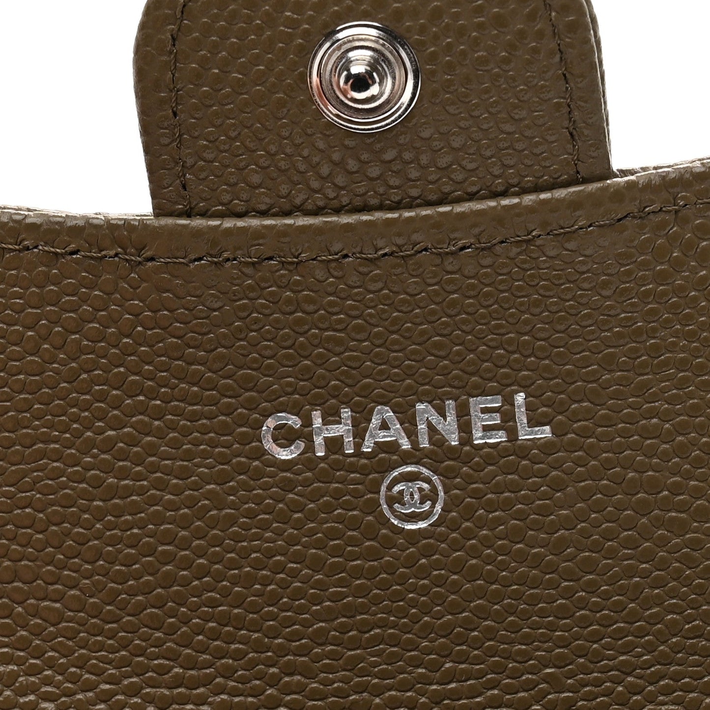Caviar Quilted Flap Card Holder Wallet Dark Khaki