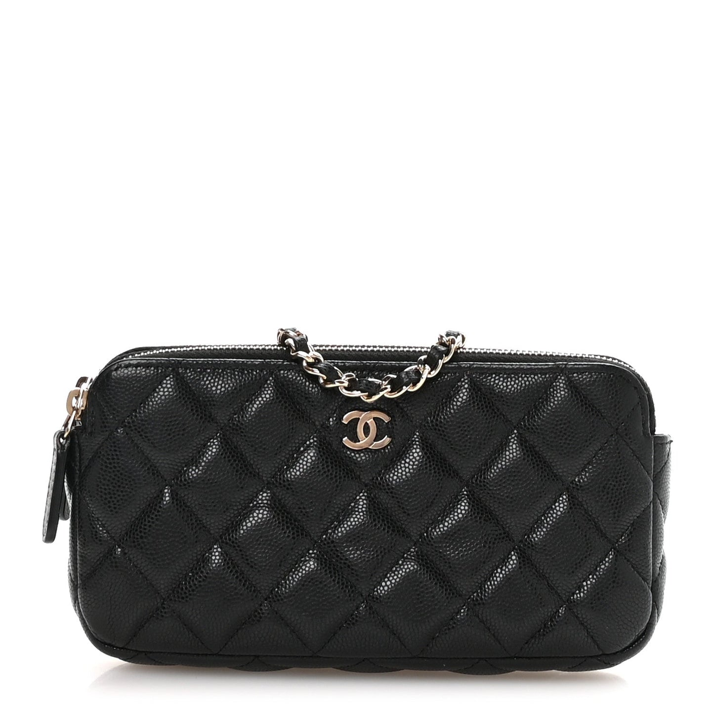 Caviar Quilted Small Clutch With Chain Black