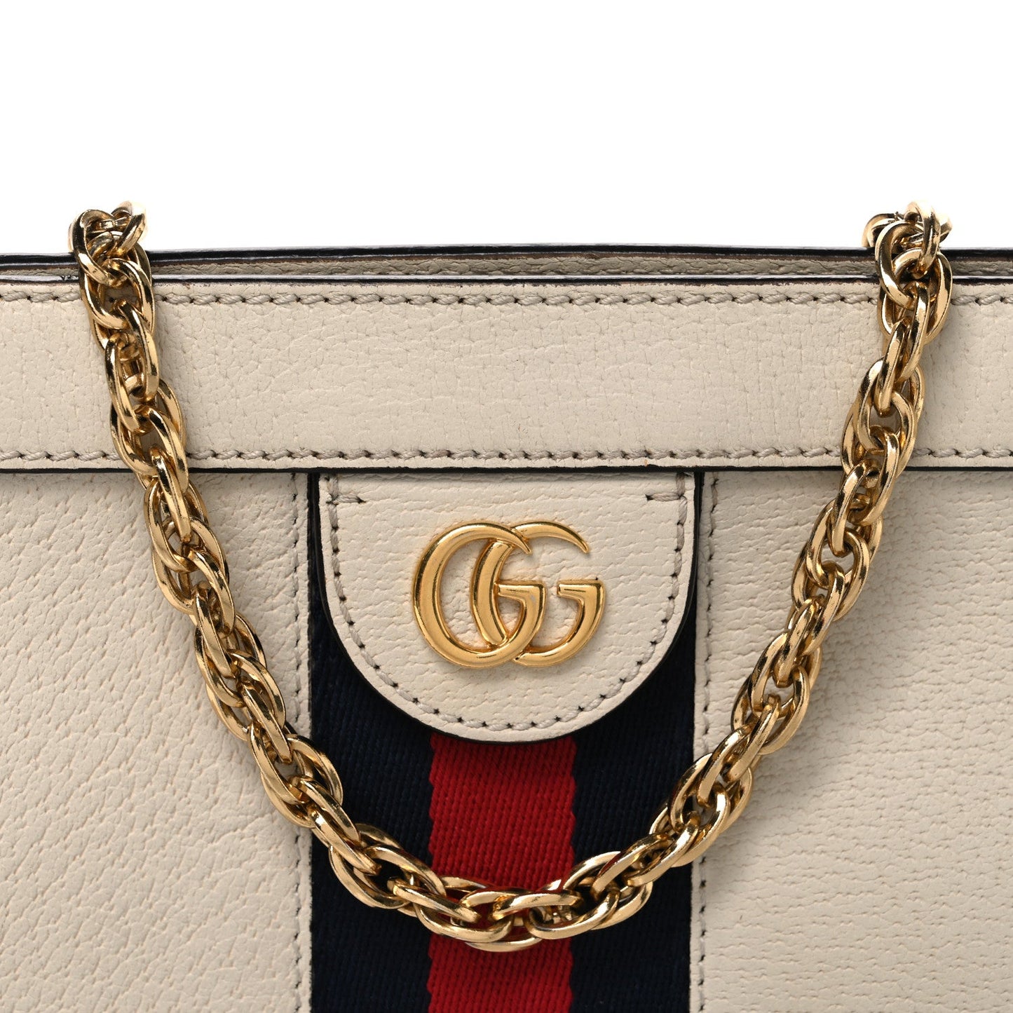 Textured Calfskin Web Small Ophidia Chain Shoulder Bag Mystic White