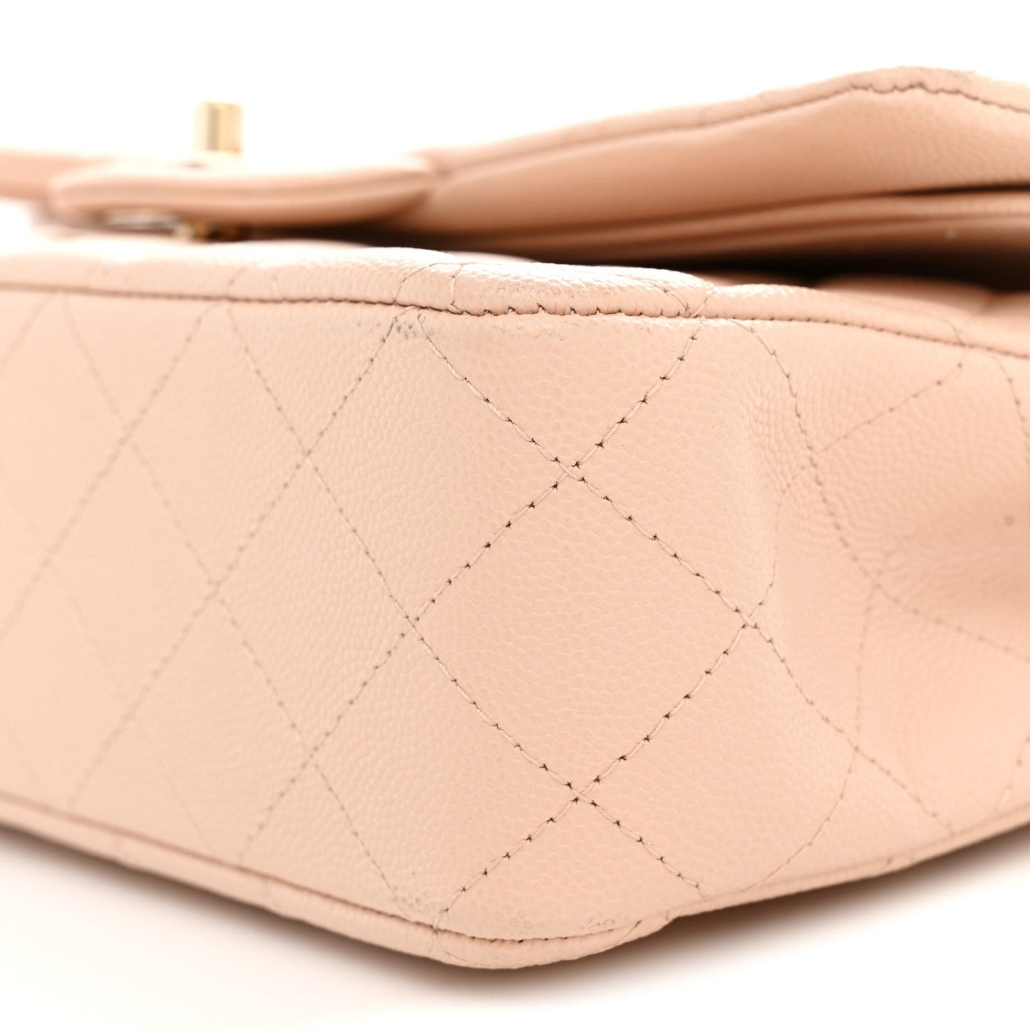 Caviar Quilted Medium Double Flap Light Beige