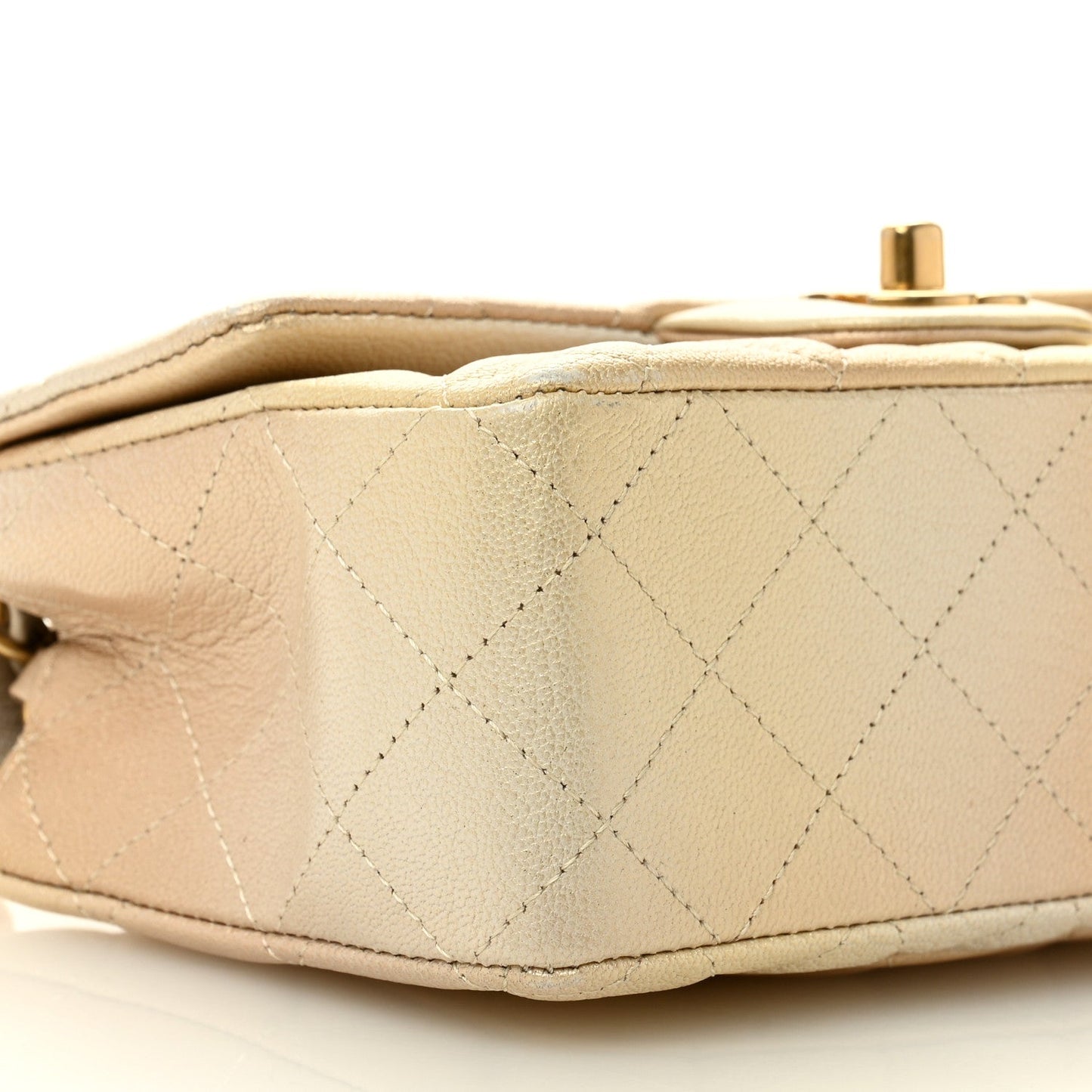 Metallic Goatskin Quilted Mini Rectangular Flap Gold