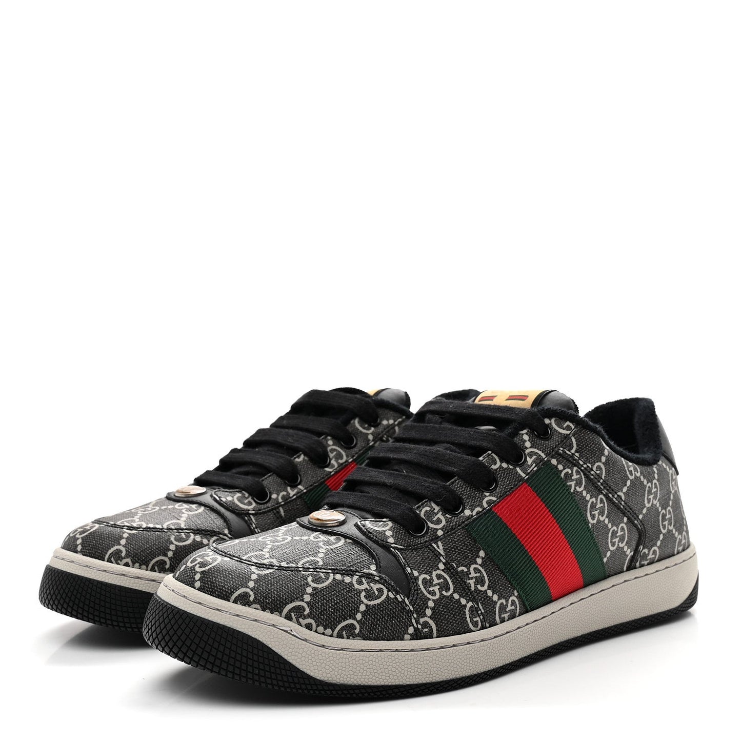 GG Supreme Monogram Miro Soft Calfskin Web Mens Screener Sneakers 8.5 Black Grey Sky