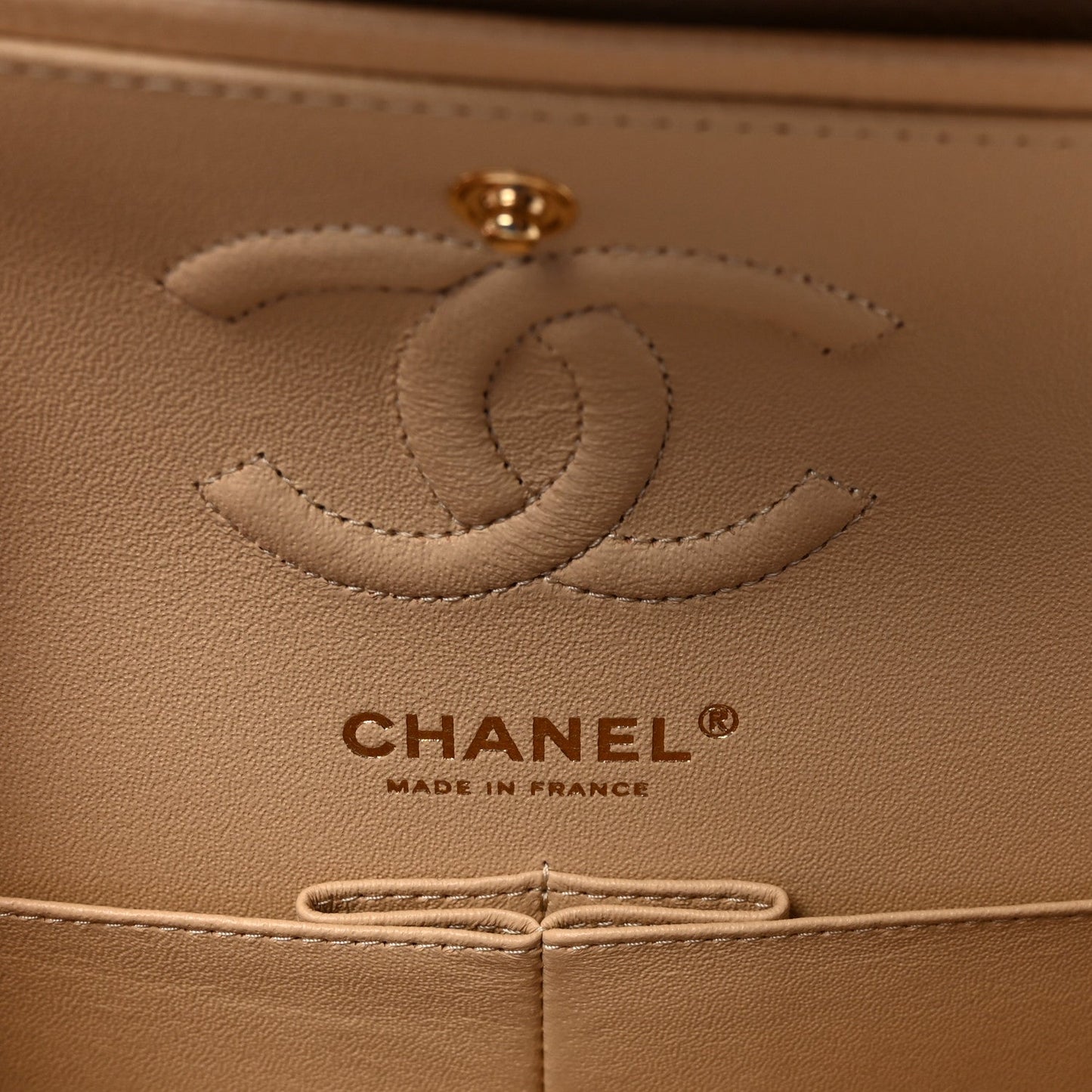 Caviar Quilted Small Double Flap Beige