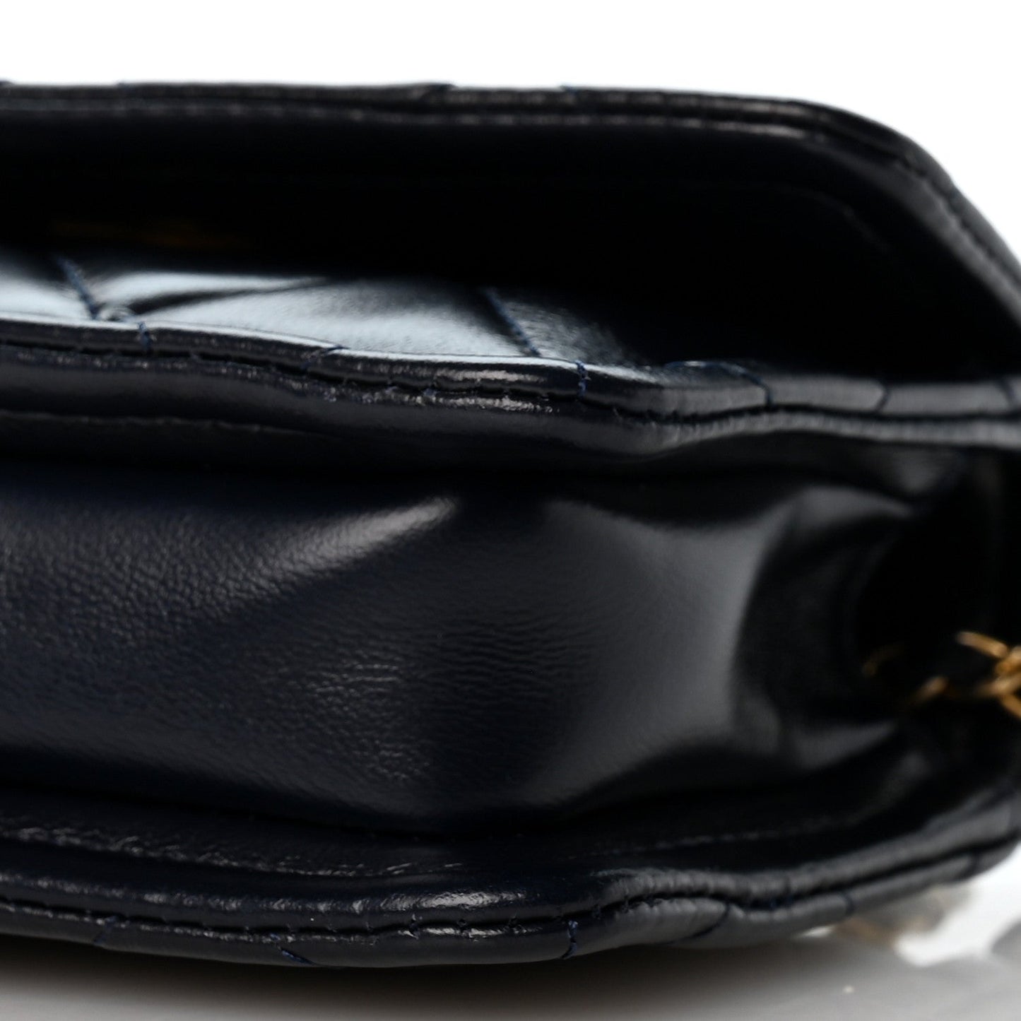 Shiny Lambskin Quilted Extra Mini Flap Navy Blue