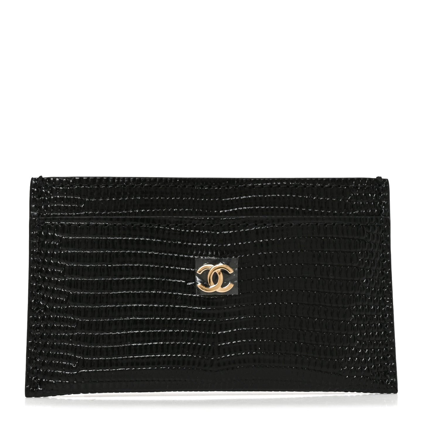 Calfskin Lizard Embossed Zip Card Holder Black Black