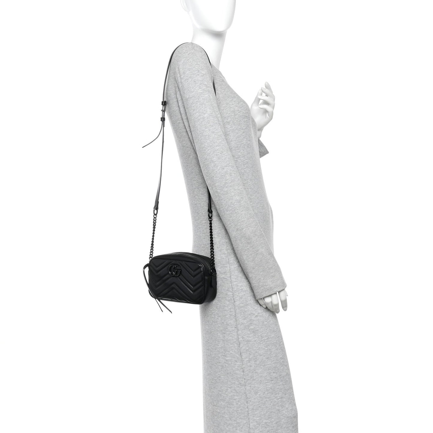 Calfskin Matelasse Monochrome Mini GG Marmont Chain Shoulder Bag Black