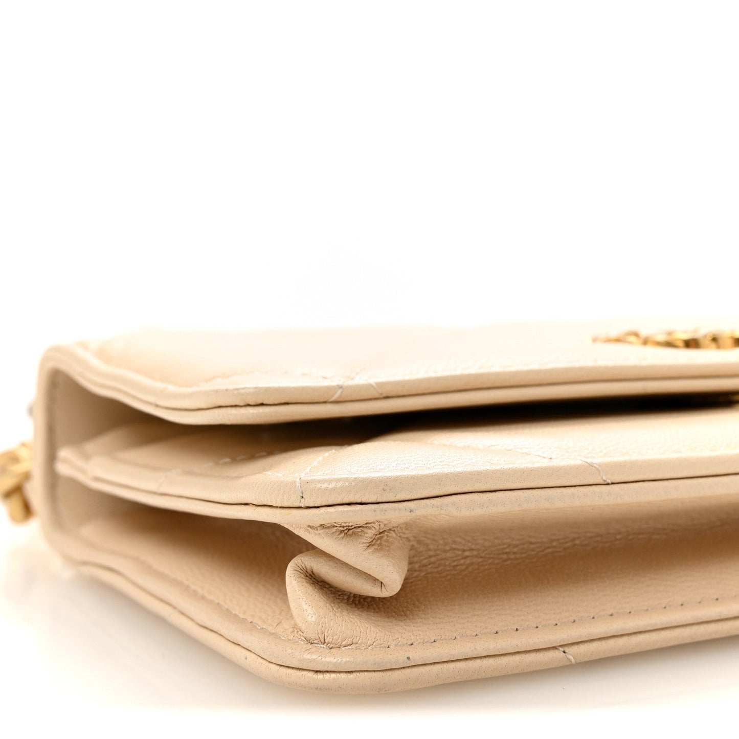 Lambskin Quilted Chanel 19 Wallet On Chain WOC Beige