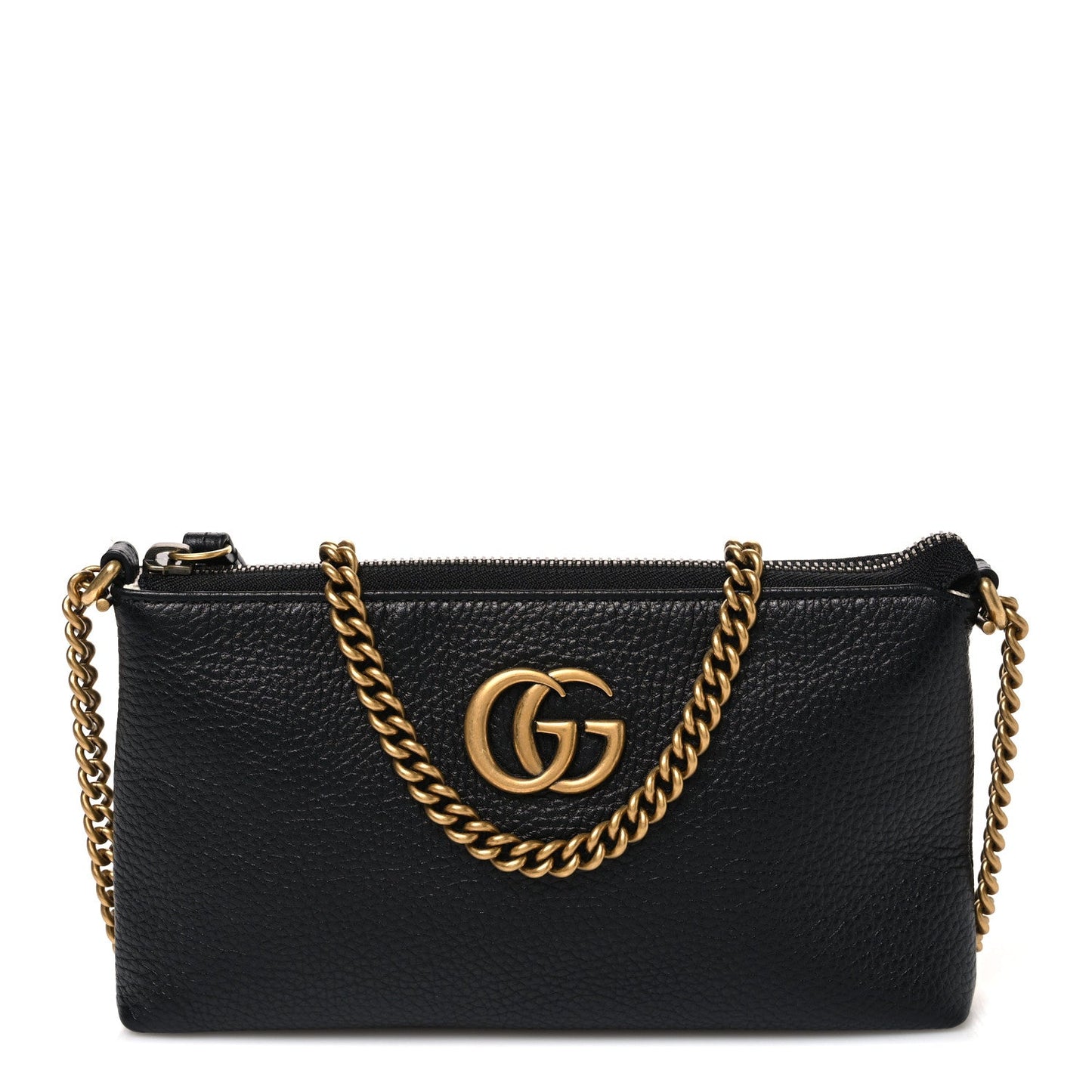 Pebbled Calfskin GG Marmont Zip Chain Bag Black