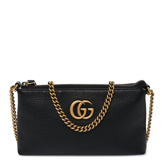Pebbled Calfskin GG Marmont Zip Chain Bag Black