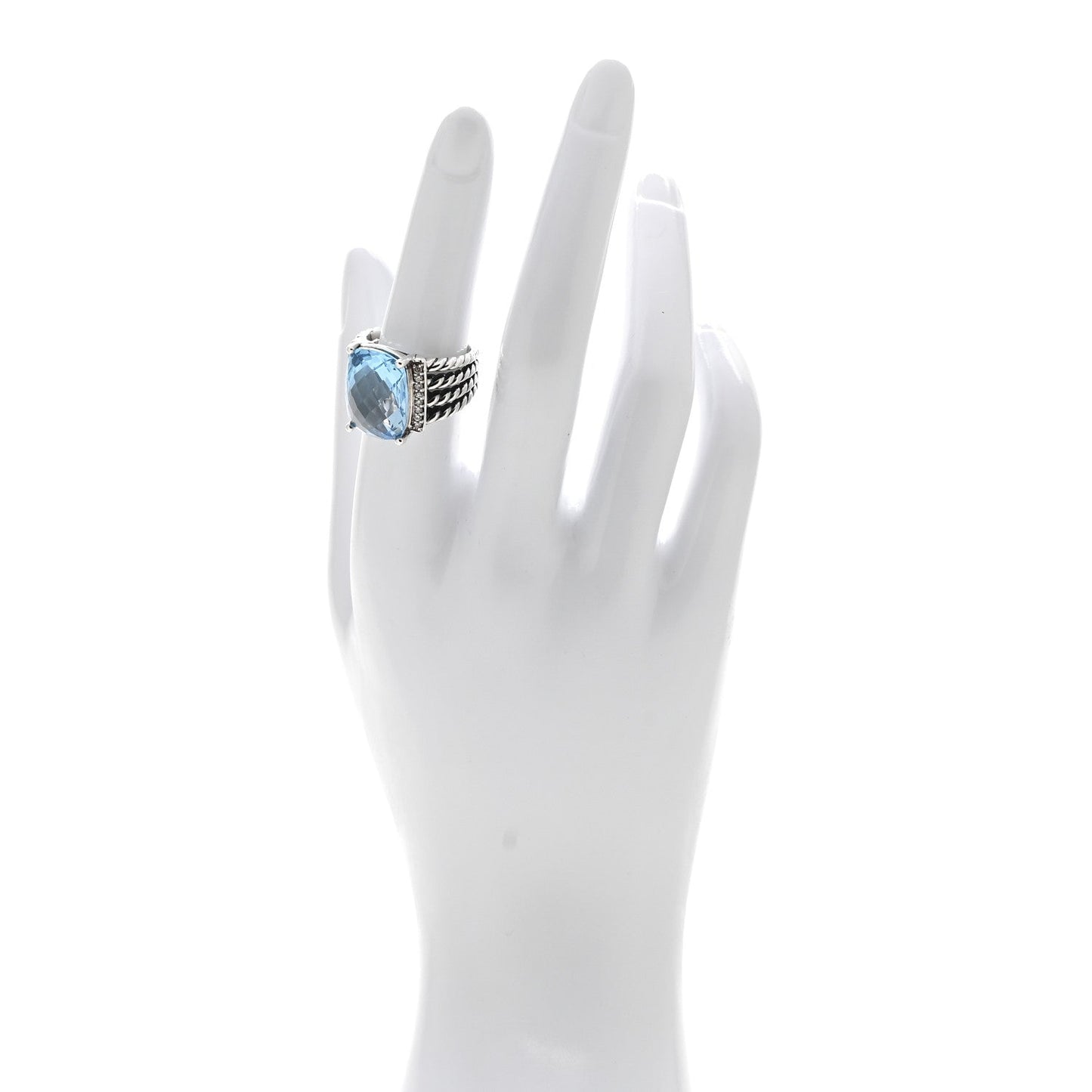Sterling Silver Diamond Blue Topaz 16mm Wheaton Ring 53 6.5