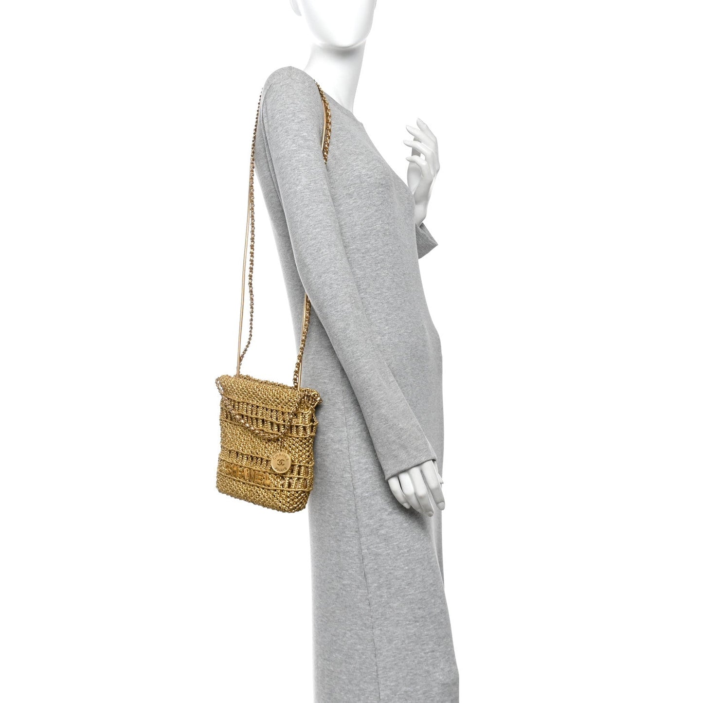 Metallic Calfskin Macrame Mini Chanel 22 Gold