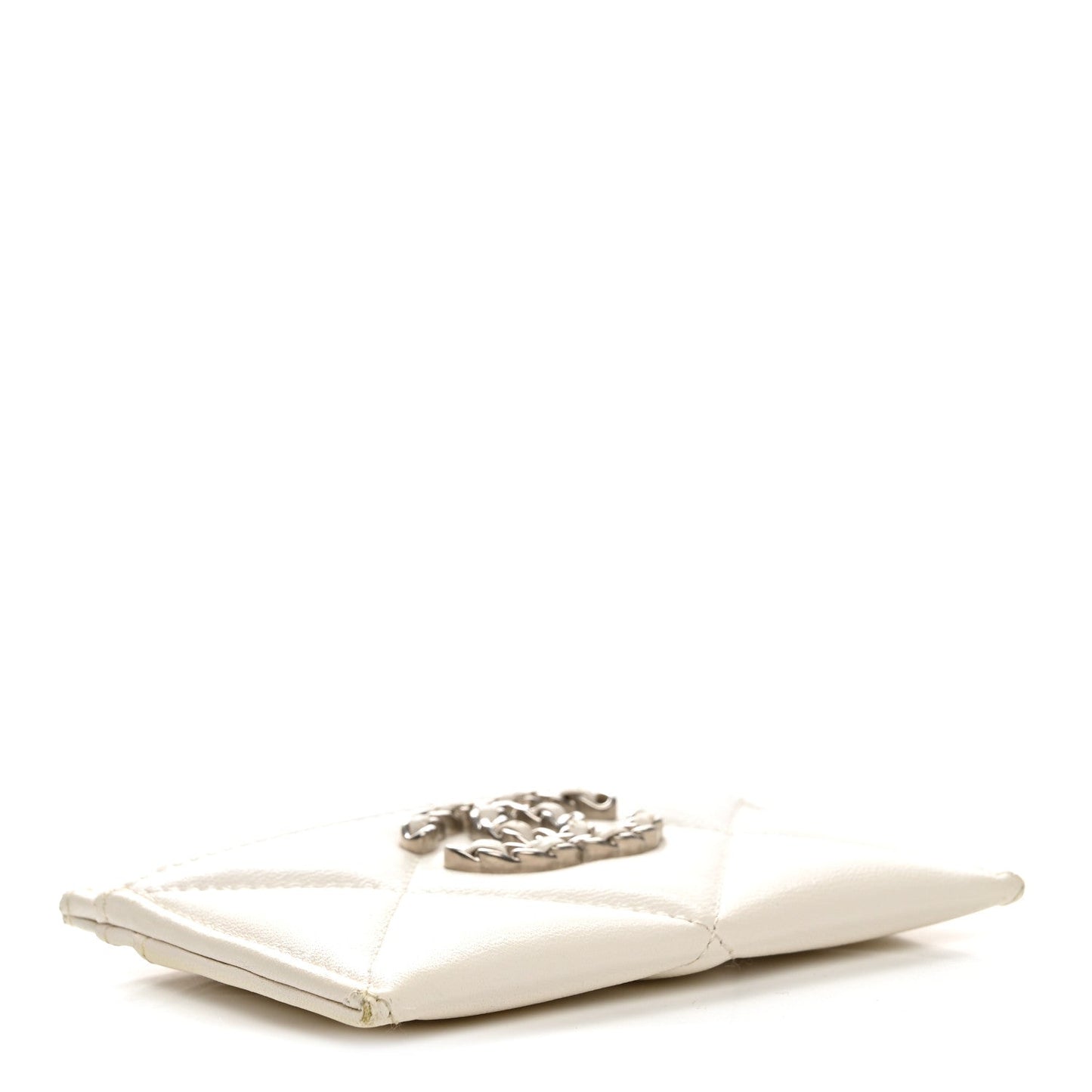 Lambskin Quilted Chanel 19 Card Holder White