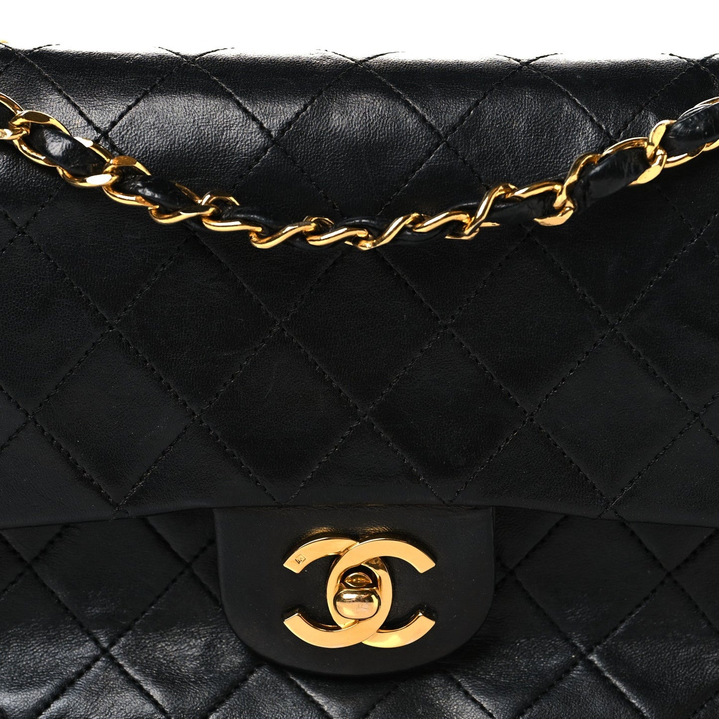 Lambskin Quilted Small Double Flap Black
