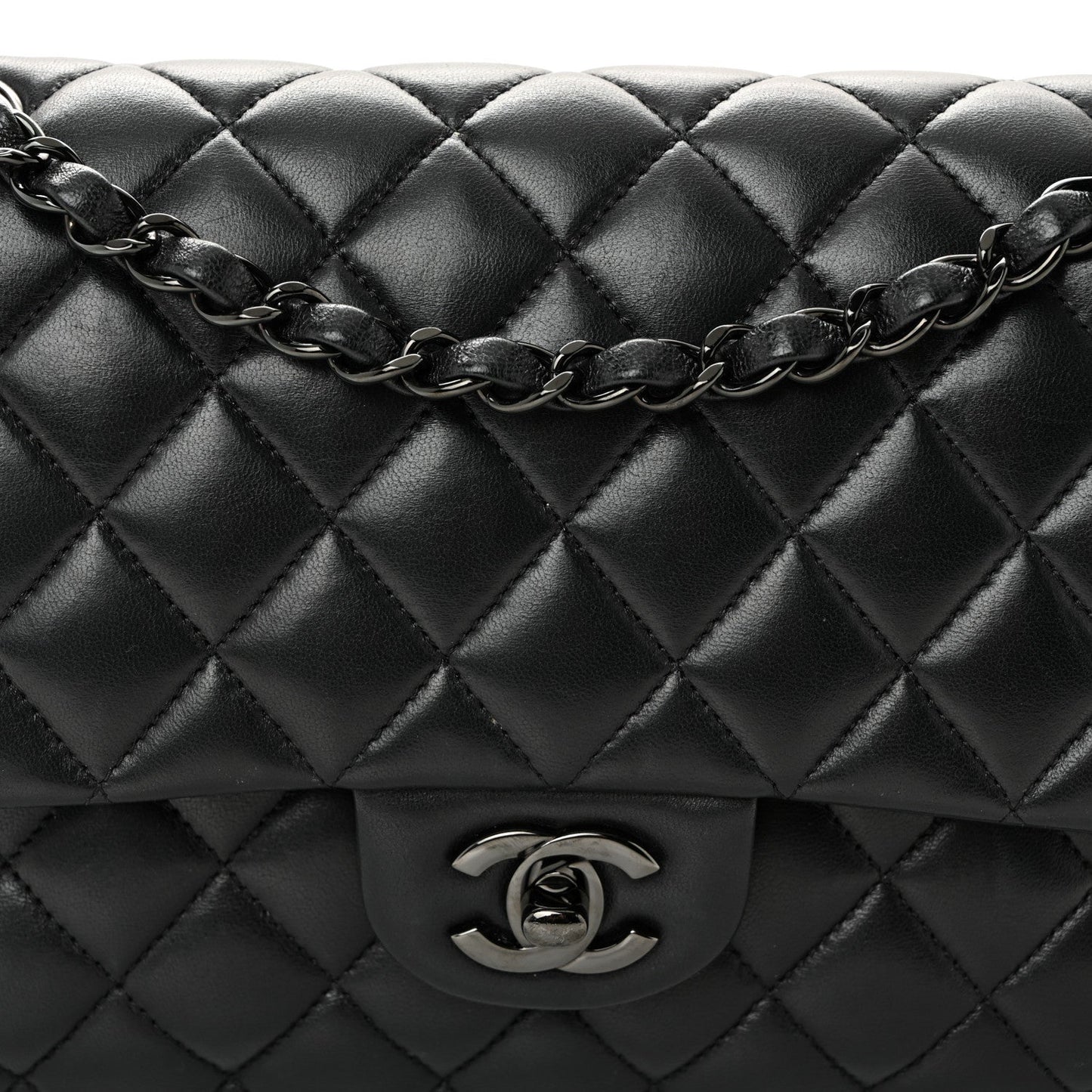 Lambskin Quilted Medium Double Flap So Black