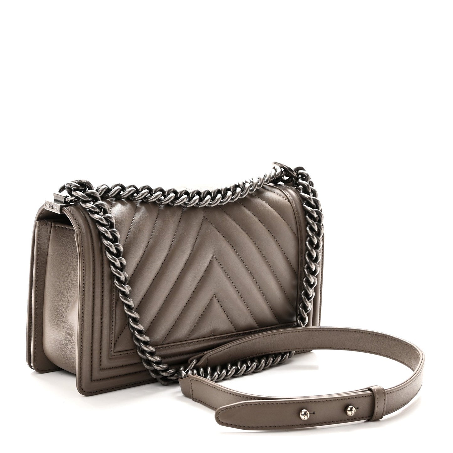 Calfskin Chevron Quilted Medium Boy Flap Grey
