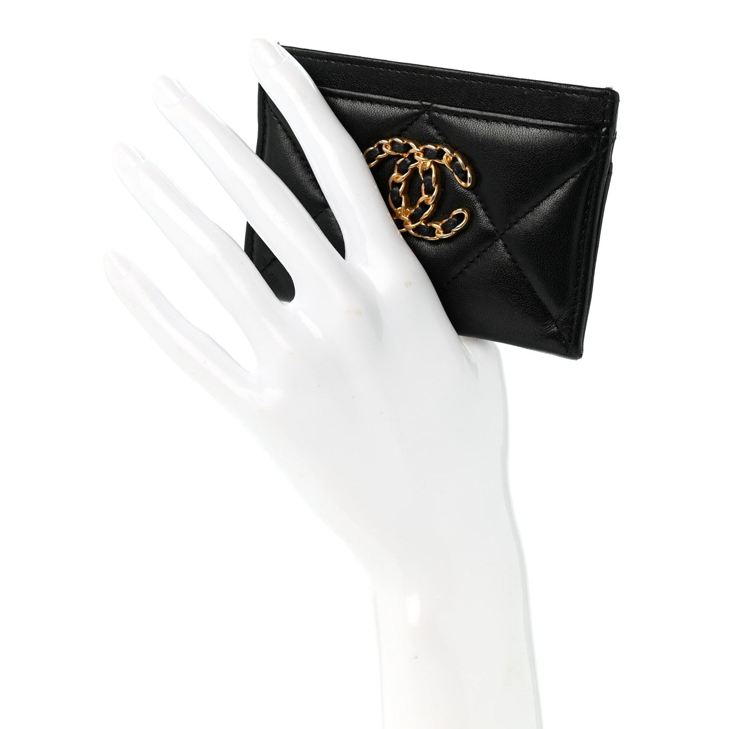 Lambskin Quilted Chanel 19 Card Holder Black