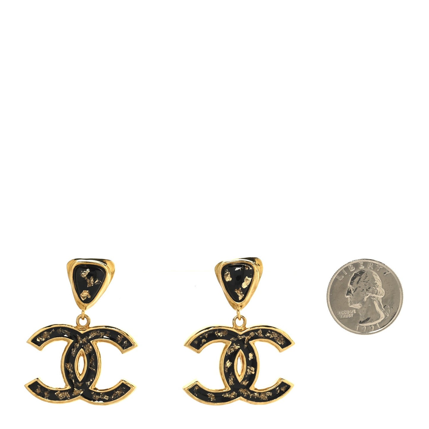 Resin CC Drop Earrings Gold Black