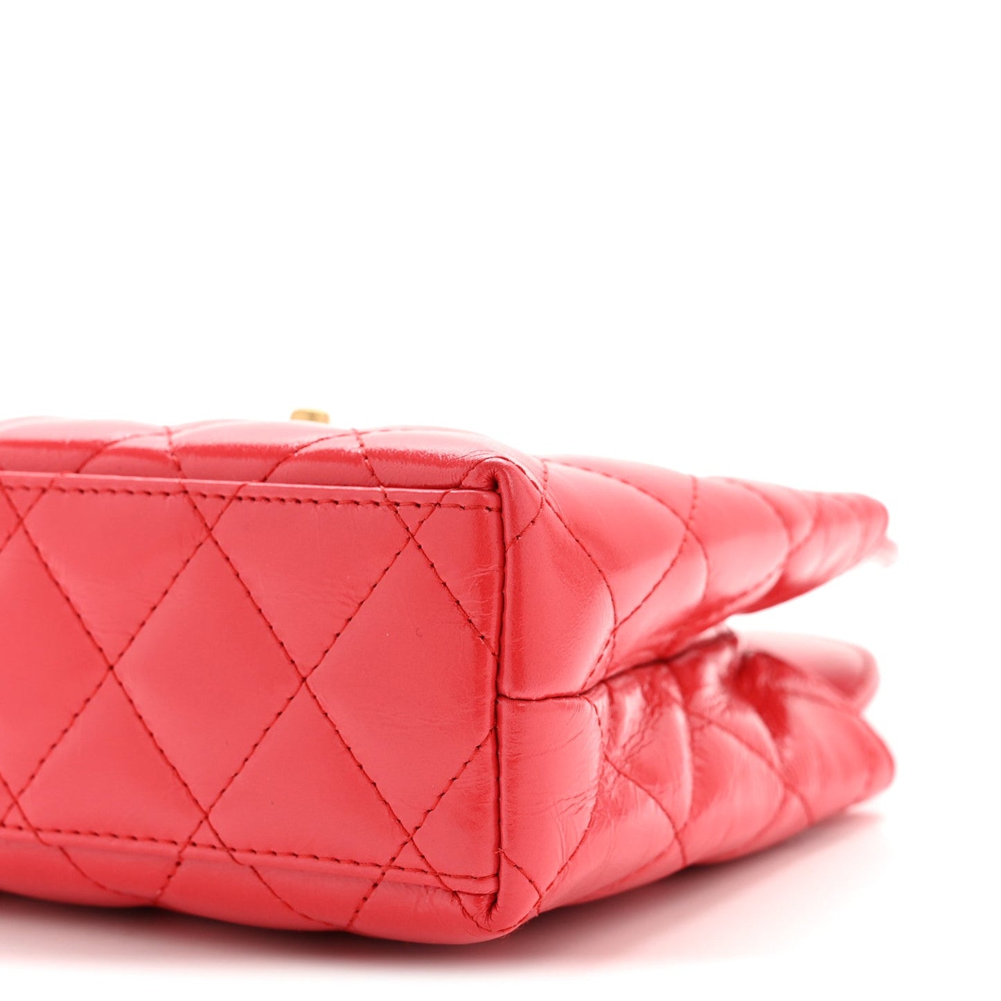 Shiny Aged Calfskin Quilted Nano Kelly Shopper Red