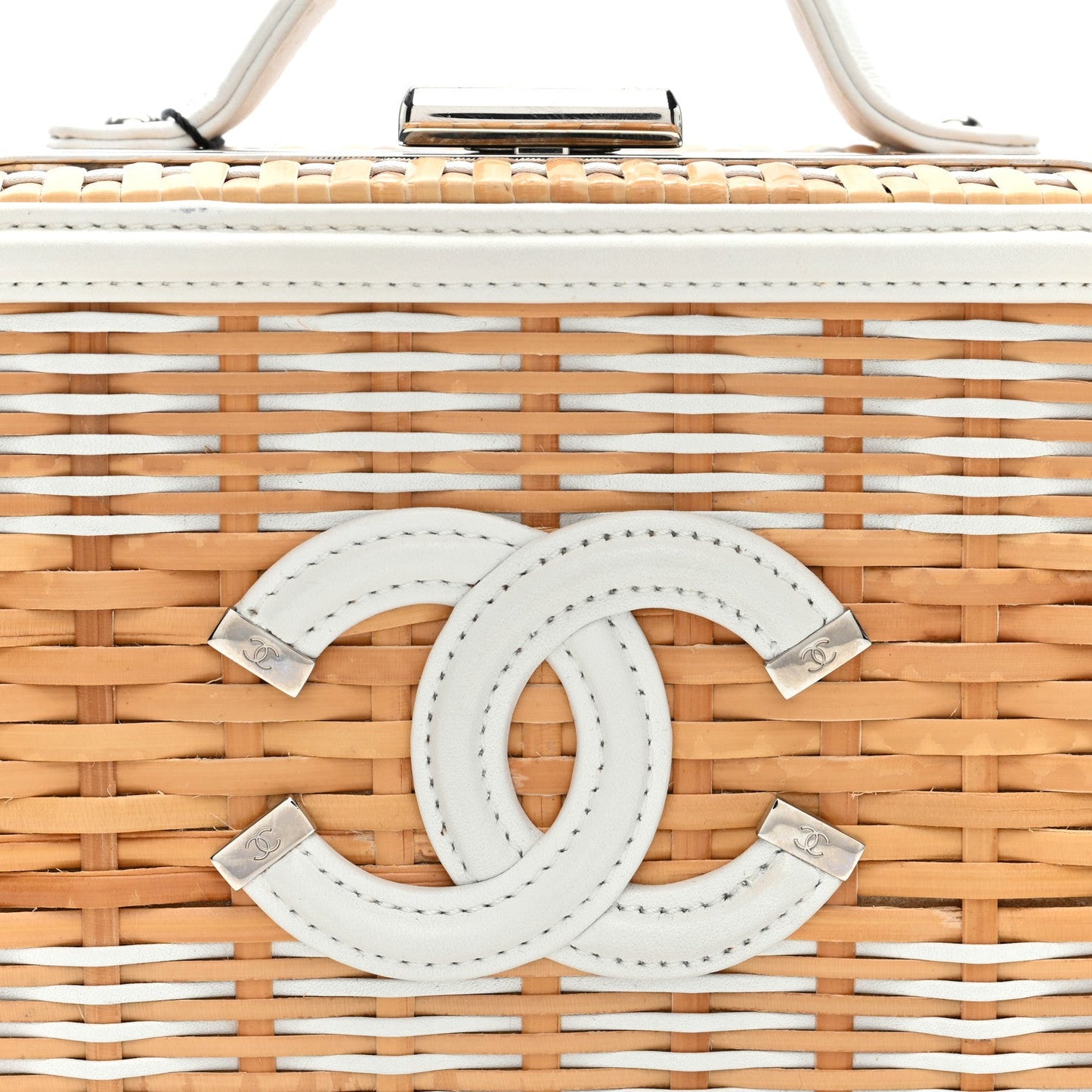 Raffia Patent Small CC Filigree Vanity Case White