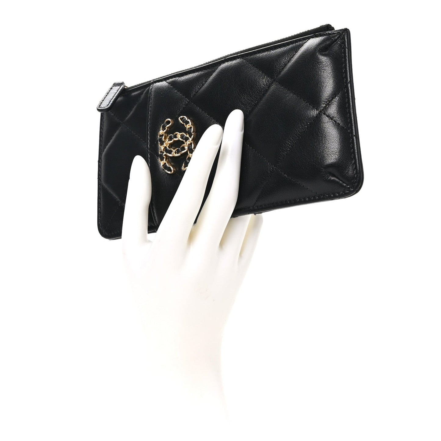 Lambskin Quilted Chanel 19 Phone and Card Holder Black