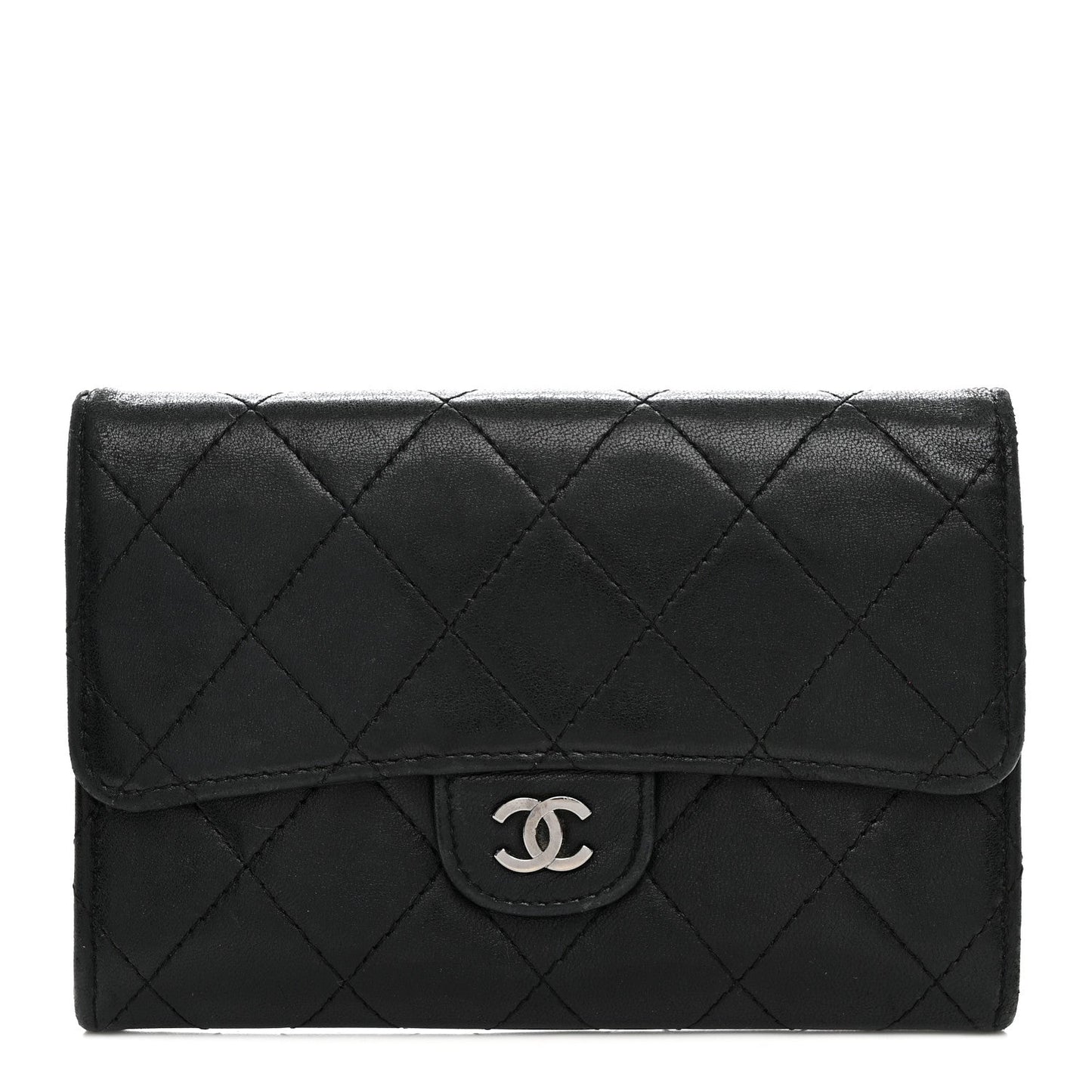 Lambskin Quilted Medium Flap Wallet Black
