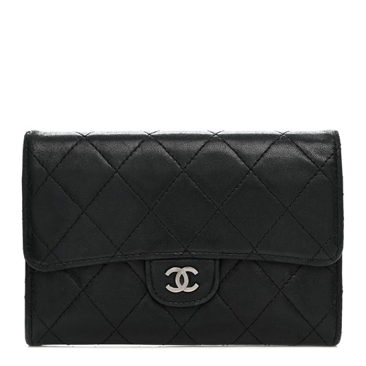 Lambskin Quilted Medium Flap Wallet Black