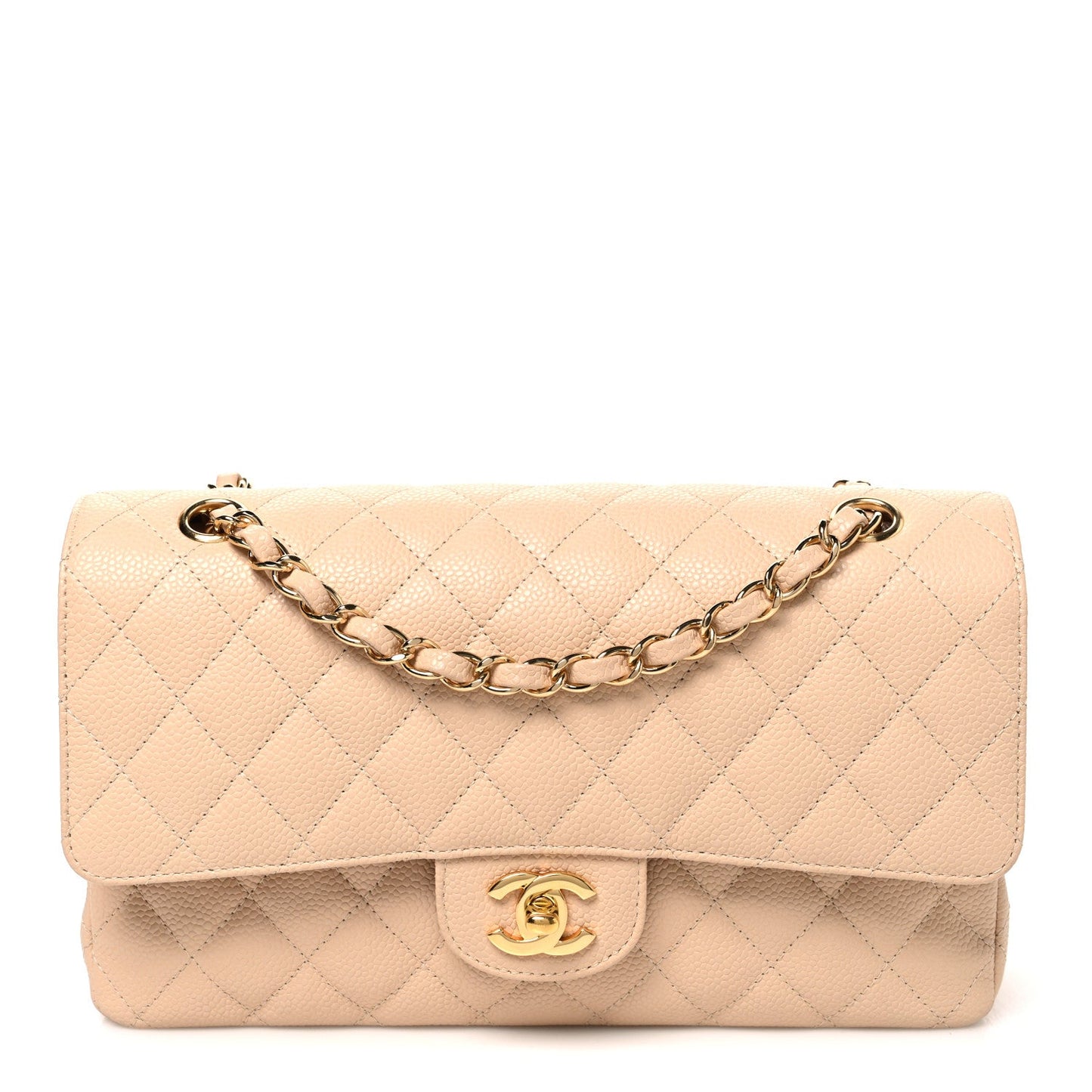 Caviar Quilted Medium Double Flap Beige Beige Clair