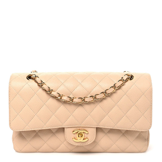 Caviar Quilted Medium Double Flap Beige Beige Clair