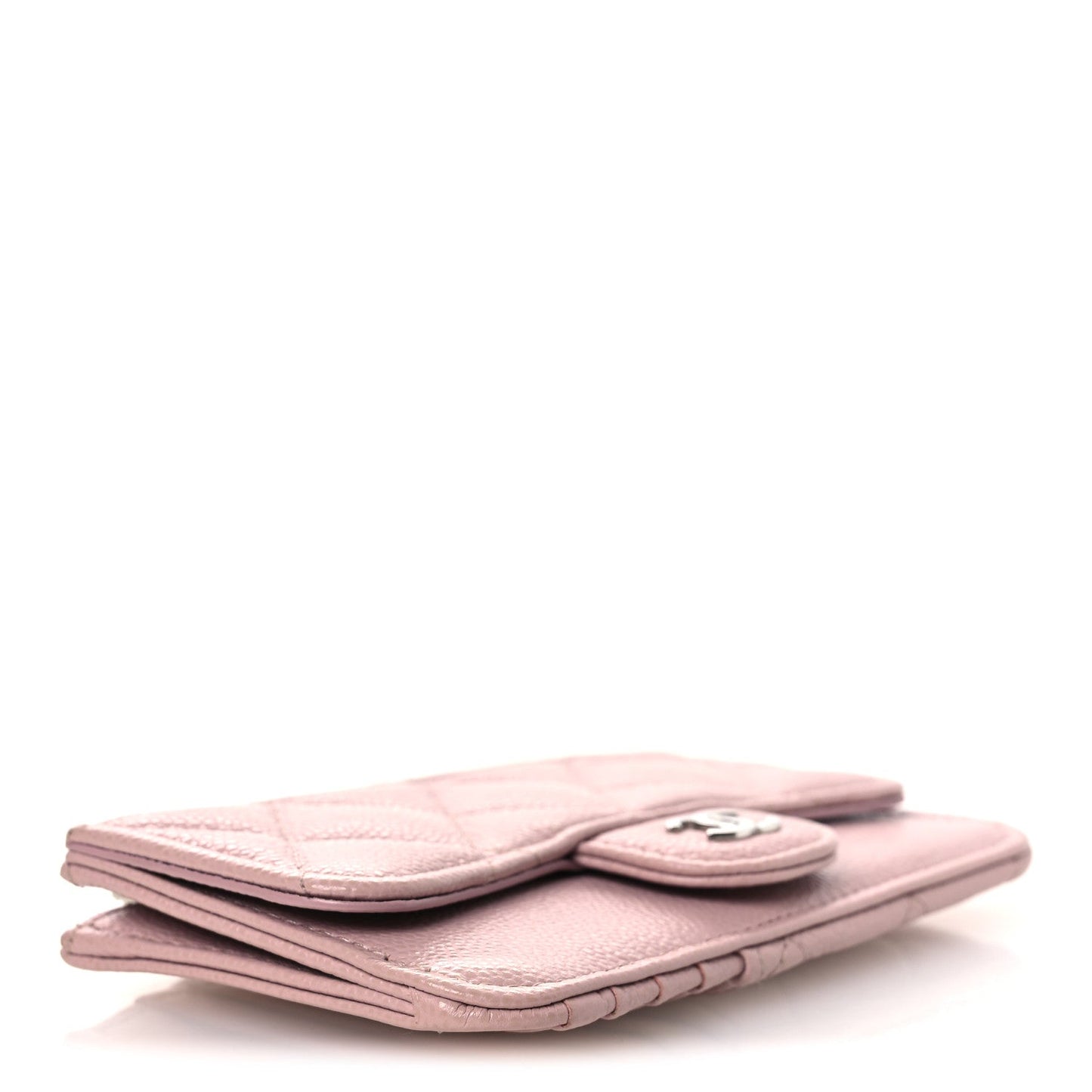 Caviar Quilted Flap Zip Card Holder Light Pink