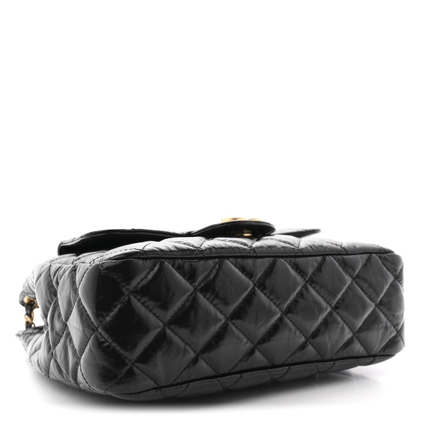 Shiny Crumpled Calfskin Quilted Wavy CC Hobo Black