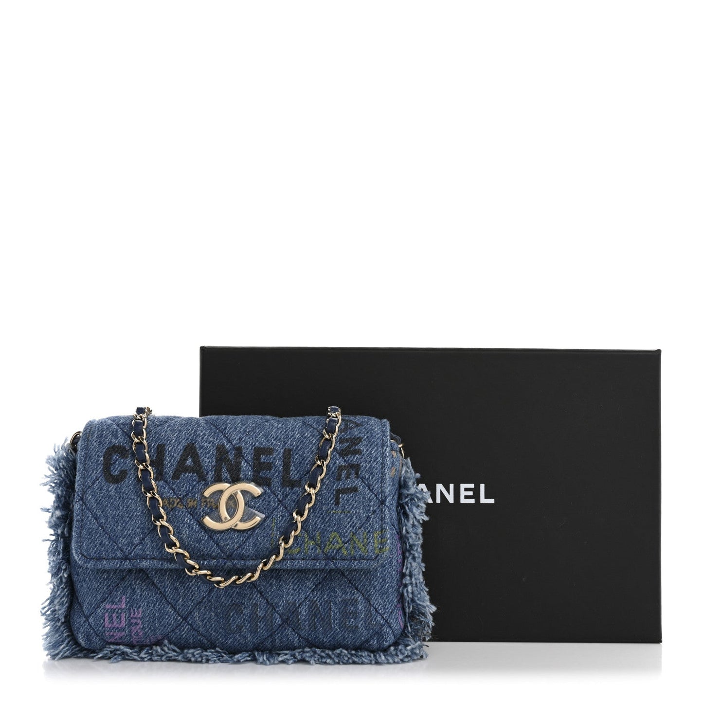 Denim Quilted Denim Mood Clutch With Chain Blue Multicolor
