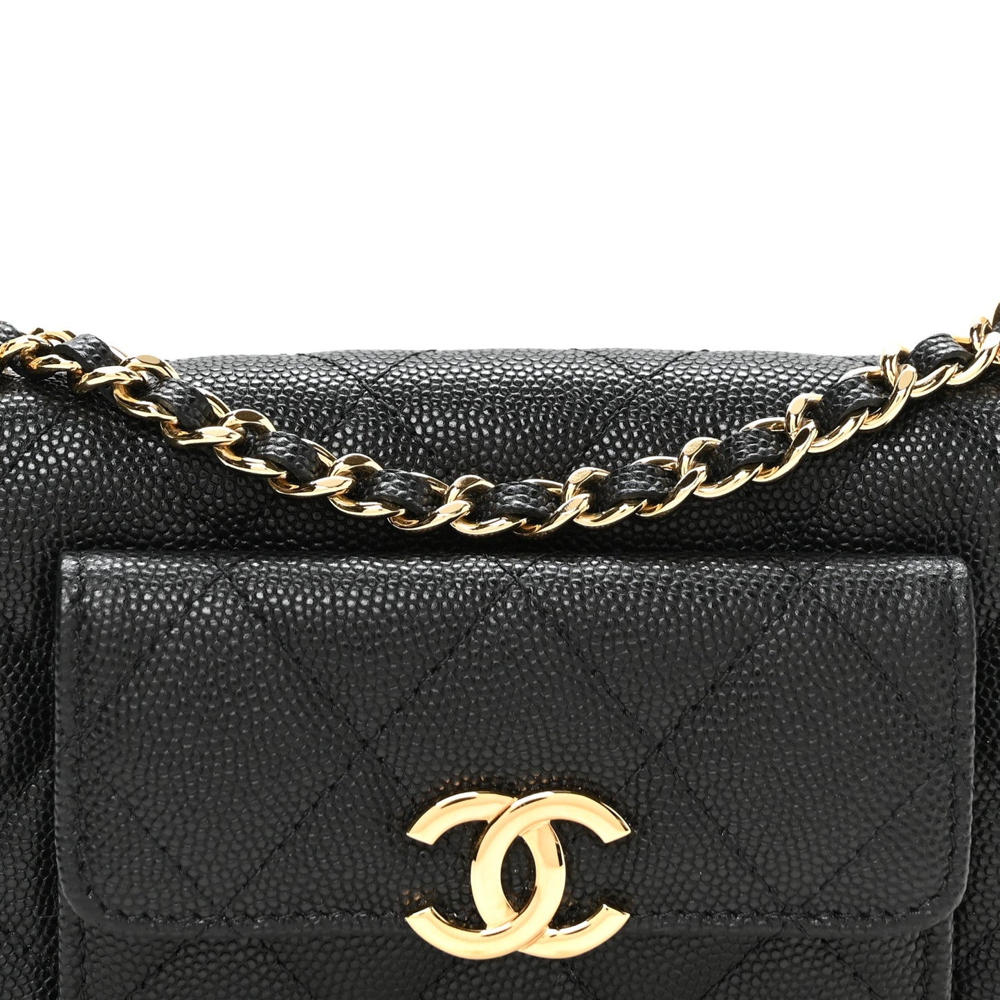 Caviar Quilted Pocket Twins Clutch With Chain  Black
