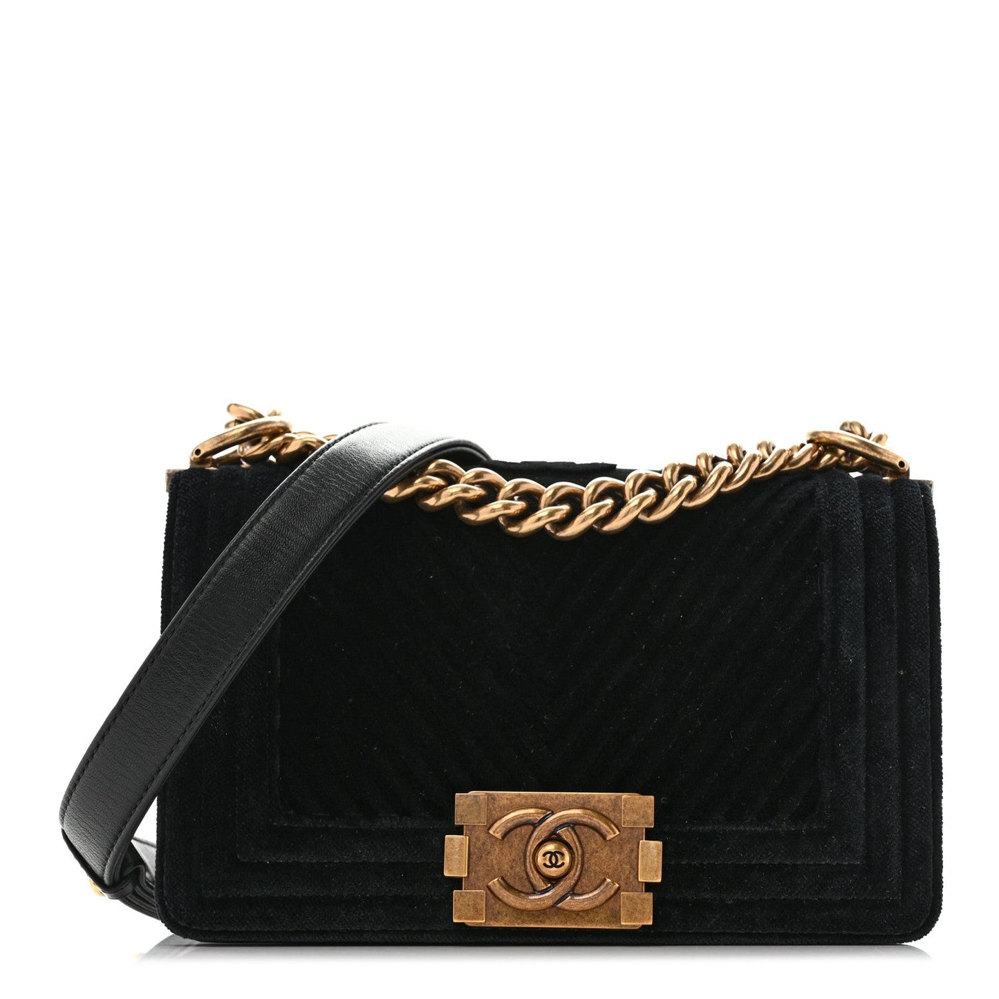Velvet Chevron Quilted Small Boy Flap Black