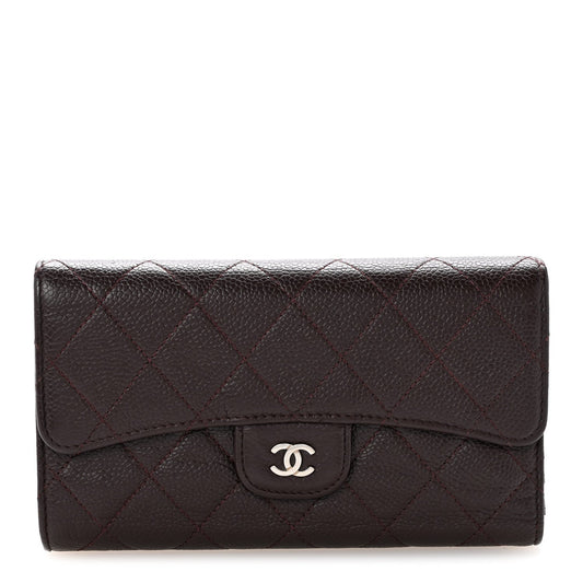 Caviar Quilted Large Flap Wallet Burgundy