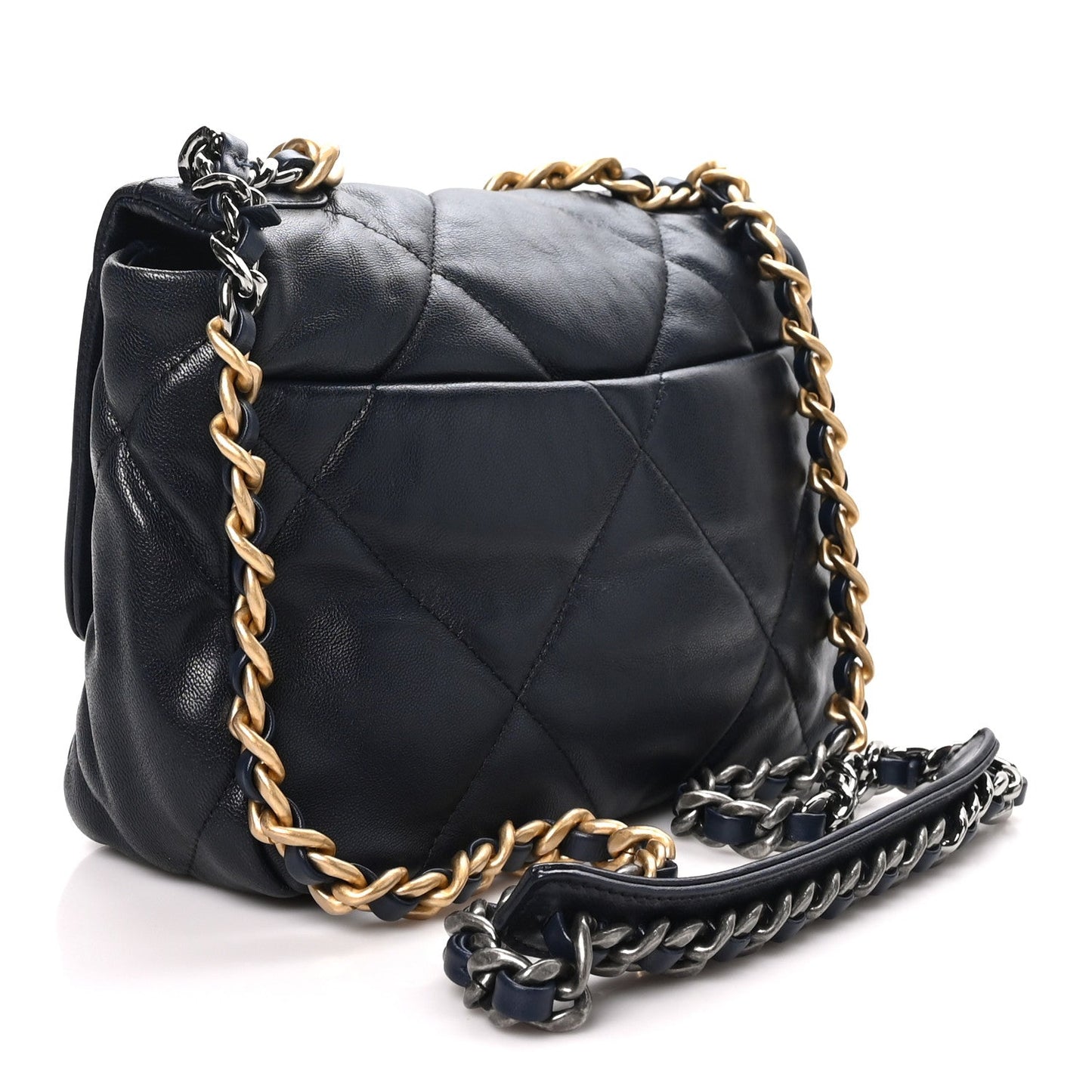 Goatskin Quilted Medium Chanel 19 Flap Navy Blue