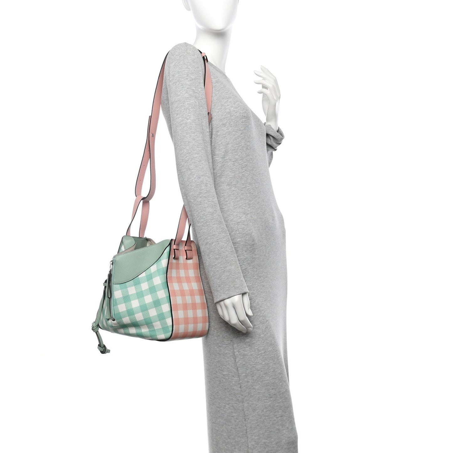 Calfskin Gingham Small Hammock Shoulder Bag Pink Green