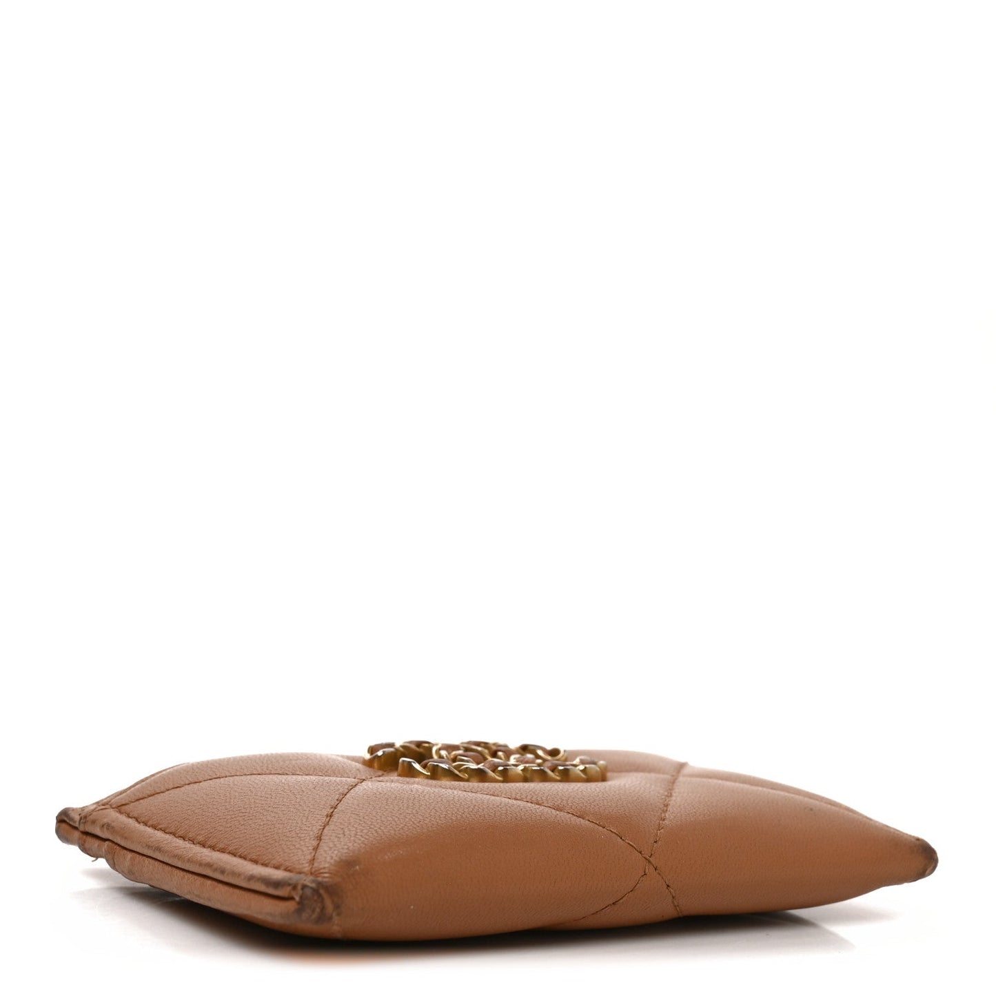 Lambskin Quilted Chanel 19 Card Holder Brown