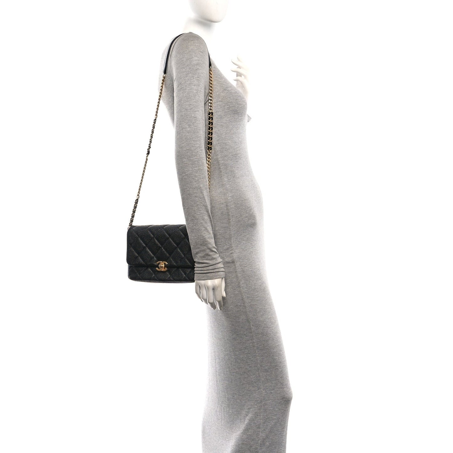 Shiny Caviar Quilted Small Chain Melody Flap Black